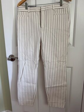 Banana Republic Cream and Gray Pinstripe Ankle Pants